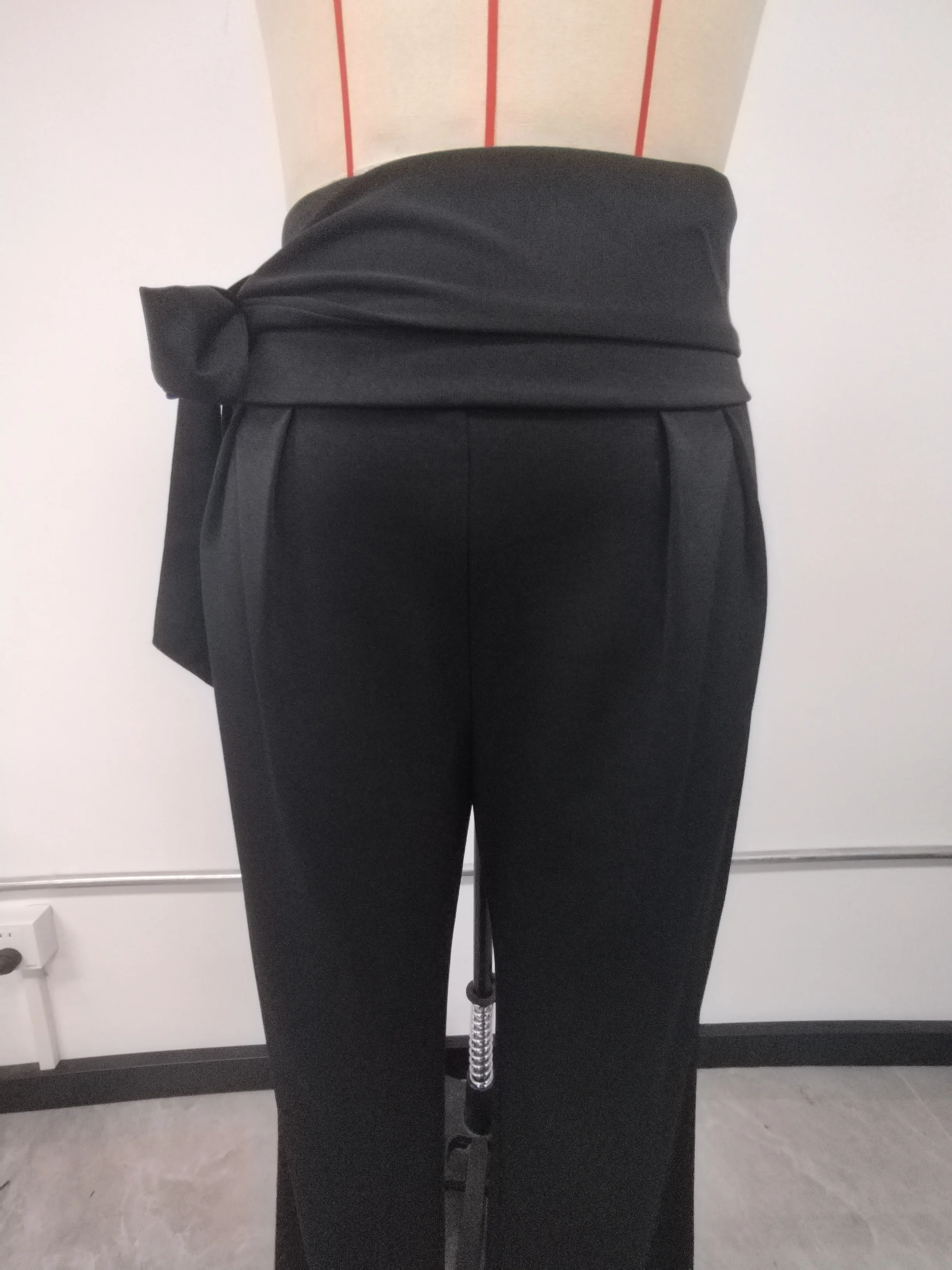 Neue Damen-Hosen mit weitem Bein, formelle Bürokleidung, Frühling/Herbst, schwarze High-Waist-Wickelhosen für den täglichen Streetwear-Look. – Detail 11
