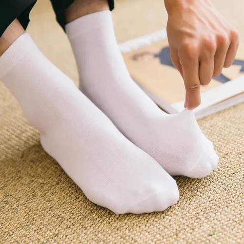 Imagen 2 del producto 10 pares de calcetines de algodón para hombre, nuevos estilos, calcetines negros de negocios para hombre, calcetines suaves transpirables para otoño y primavera para hombre, color blanco