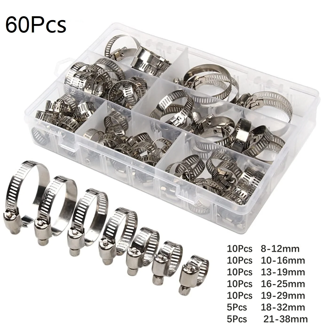 20 pièces/60 pièces Kit d'assortiment de colliers de serrage en acier inoxydable colliers de serrage réglables 1/4 ''-1-1/2'' (6-38mm) collier de serrage de tuyau de carburant en métal pivotant