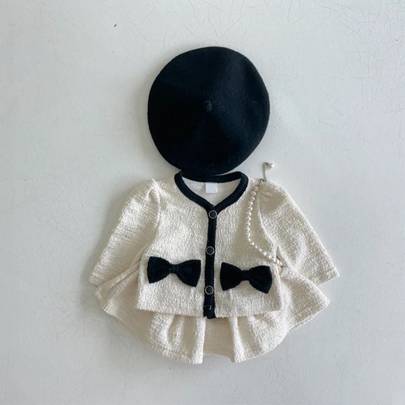 Ensemble de vêtements en coton à manches longues pour bébé fille, cardigan de princesse pour bébé, tenues monochromes pour tout-petits, automne,