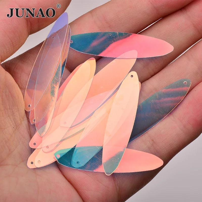 JUNAO 20g 10*40mm Grande Trasparente AB Colore Cucito Paillettes Decorazione Piatto Ovale Paillettes Paillettes per Vestiti FAI DA TE Artigianato