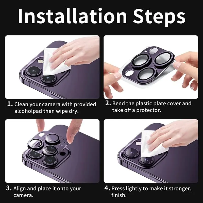 Tempered Glass Metal Camera Lens Protector for Apple iPhone 14 15 16 17 Pro Max Easy Install Camera Lens Protector Case view 6