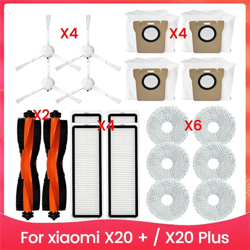 RALCA-Accessories For Robot Vacuum X20 + / X20 Plus Parts Main Side Brush Hepa Filter Mop Cloth Dust Bags Replacement