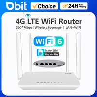 DBIT 4G LTE WiFi Router 300Mbps WiFi6 Router 4G SIM Card Slot WiFi Modem 4 External Antennas Power Signal Booster  For Europe