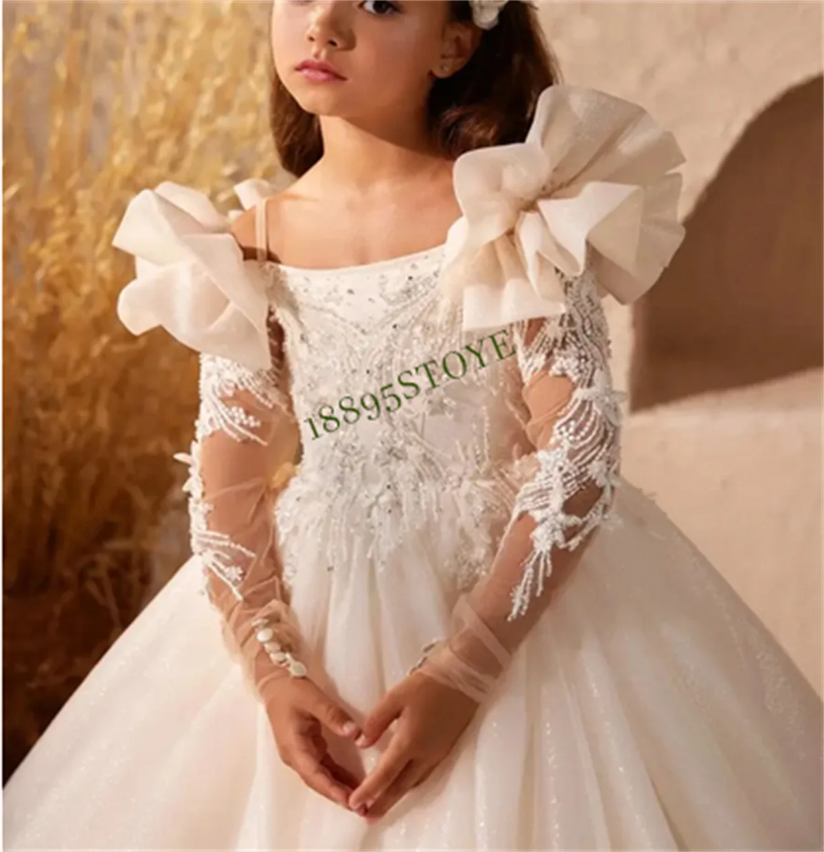 Flower Girl Dress for Wedding 2-14Y Teen Girls Graduation Party Prom maniche lunghe abito da spettacolo abito da prima comunione