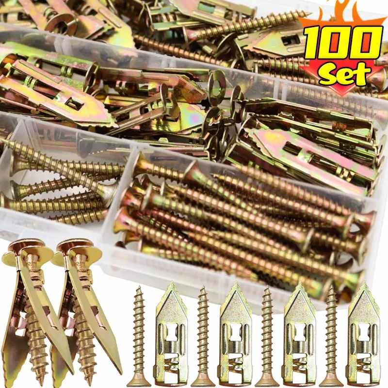 10/100 مجموعة مسامير التنصت الذاتية دريوال المراسي عدة الحفر الذاتي المراسي مسامير الجبس الجصي وتد توسيع مسمار السحابة