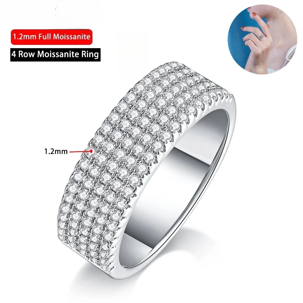 

5 Row D Color Moissanite Rings Women Gift 100% S925 Sterling Silver Plated 18K Lab Diamond Eternity Rings Fine Jewelry