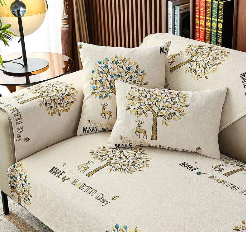 Pastoral Print Chenille Sofa Towel Four Seasons Universal Anti-slip Sofas Cushion for Living Room Armchair Couch Backrest Covers