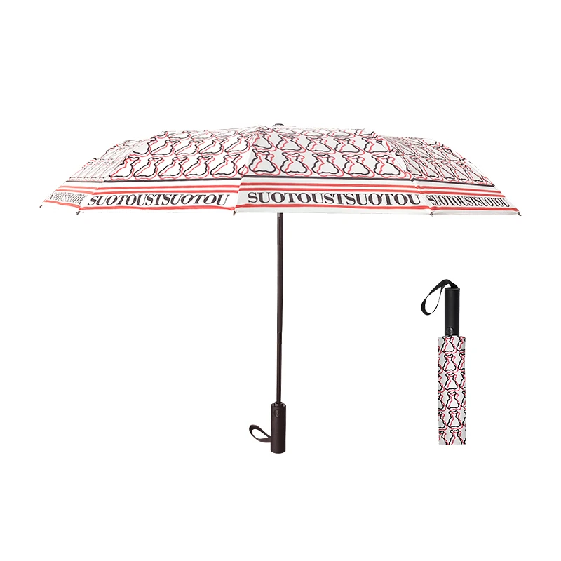 Cute Printing Creative Letters Large Multifunctional Sunny Rain Straight Handle Umbrella Windproof Automatic Folding Umbrella