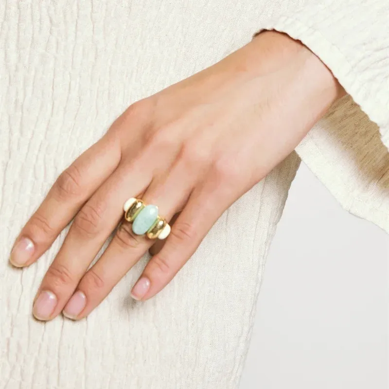 

Europe America Natural Stone Ring Retro Earring Women Exquisite Luxury Jewelry Accessories