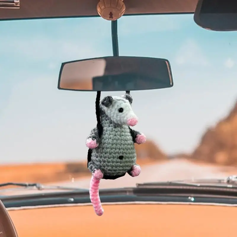 Car pendants Handmade Knitted Cute Possum Car Charm Adorable Opossum Car Decoration Accessory Unique Rearview Mirror Accessories