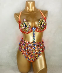 AB Color Stone per Samba Carnival Costume donna Sexy Wire Bra Top pantaloni a vita alta 2 pezzi Set Party Raves balla Clubwear