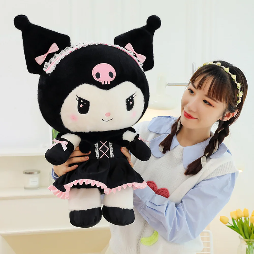 Uniforme oscuro Kuromi muñeca de peluche Sanrio, juguete grande, muñeca de tela, regalo para cumpleaños de novia