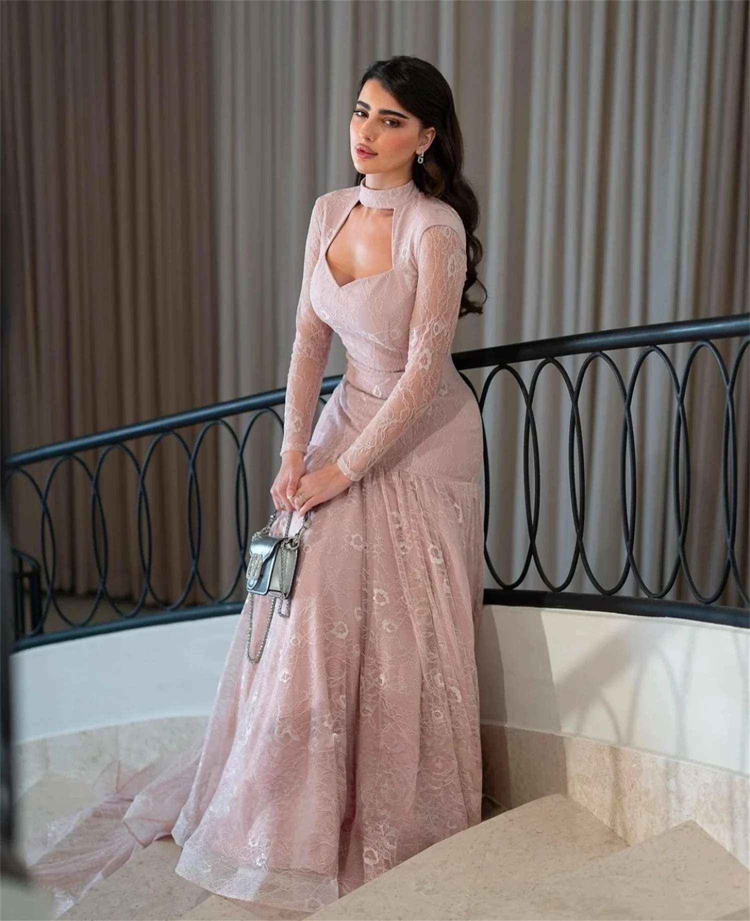 

Lace Long Sleeves Bespoke Occasion Gown Long Evening Dresses Pastrol Unisex Jersey Retro Dubai Saudi Arabic Prom Customized