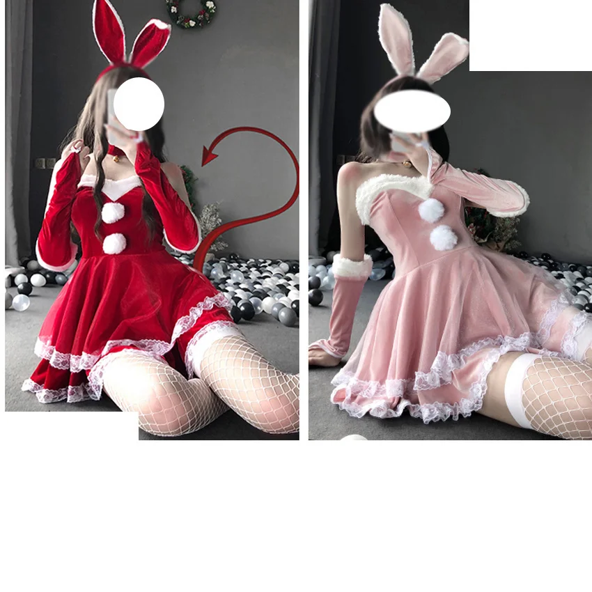 Papai Noel Garçonete Uniforme para Mulheres, Fantasia Cosplay Empregada, Lingerie Sexy, Festa de Natal, Natal, Vestido extravagante, Inverno, Coelhinha