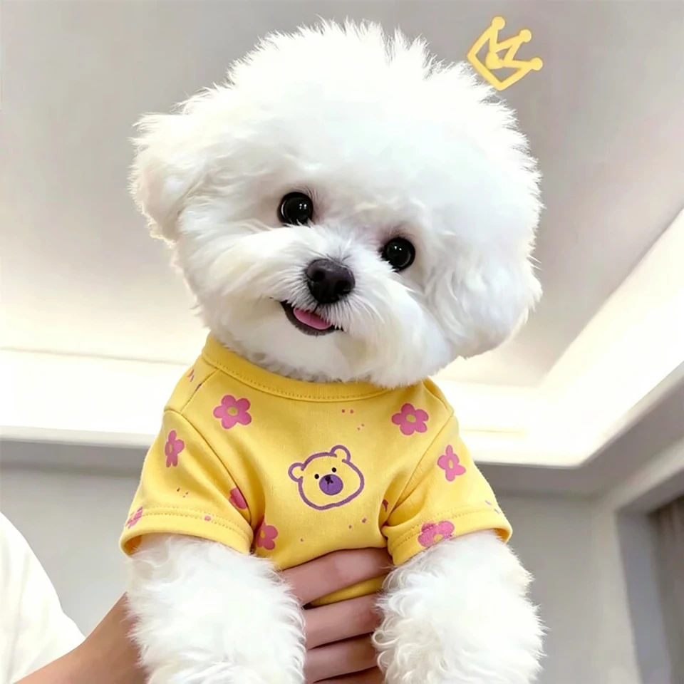 Warme Herbstkleidung für kleine Hunde, Weste mit Blumenmuster und weicher Unterlage, zweibeiniges Outfit für Malteser & Teddy. – Detail 1