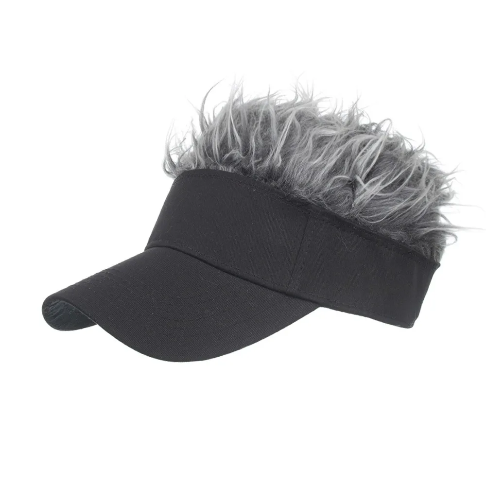 Humorous Attached Fake Hair Wig Baseball Cap Sun Protection Brim Sun Visor Cap Fake Hair Visor Hat For Adults
