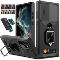 Armor Kickstand Case For Samsung Galaxy S25 Edge S24 S23 Ultra S22 Plus S21 FE Cover Card Slot Wallet Ring Holder Coque Fundas