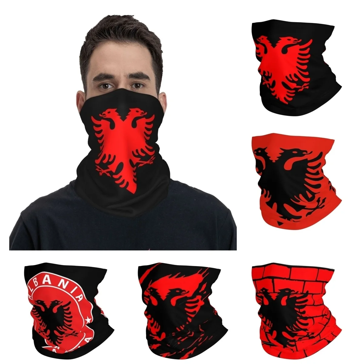 Albanian Flag Bandana Neck Gaiter Printed Balaclavas Face Mask Scarf Multi-use Headband Riding Unisex Adult Windproof