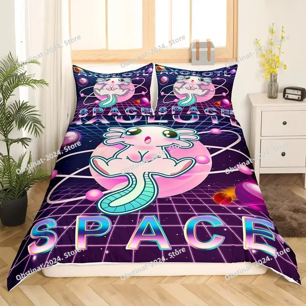 

Cartoon Axolotl Duvet Cover Set KingQueen Size Kids Girls Boys Cute Rainbow Sea Wildlife Animal Reptile Polyester Bedding Sets