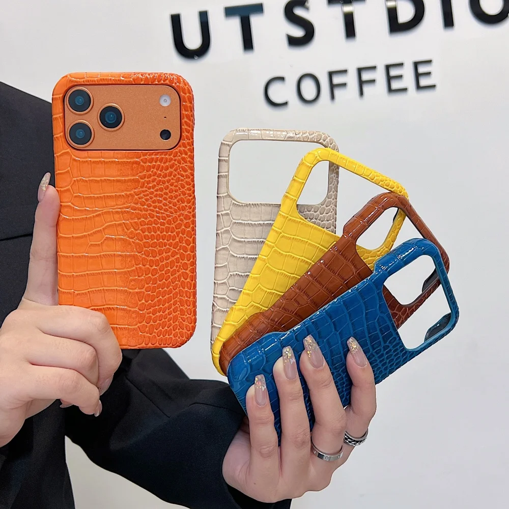 Crocodile Patterned PU Leather Glossy Case For iPhone 18ProMax 17 16 15 14 Pro Max Plus 13 12 11 Luxury Creative Frameless Cover