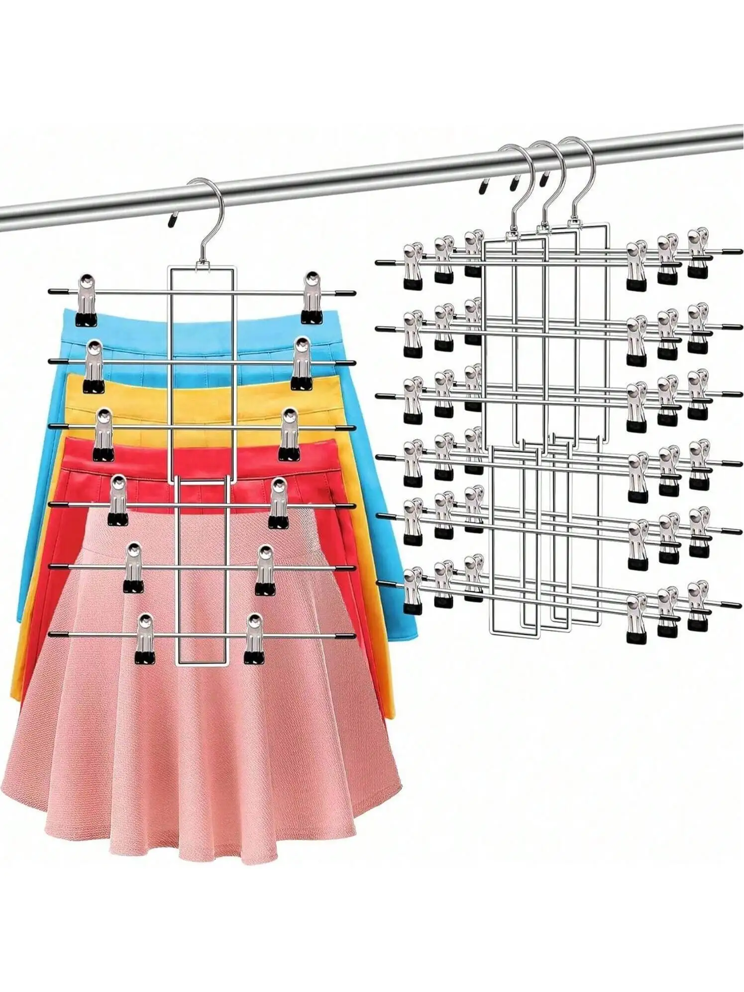 Organizador de perchas de 6 niveles: almacenamiento de armario que ahorra espacio para pantalones, jeans y bufandas, diseño ajustable antideslizante, esencia para dormitorio y hogar