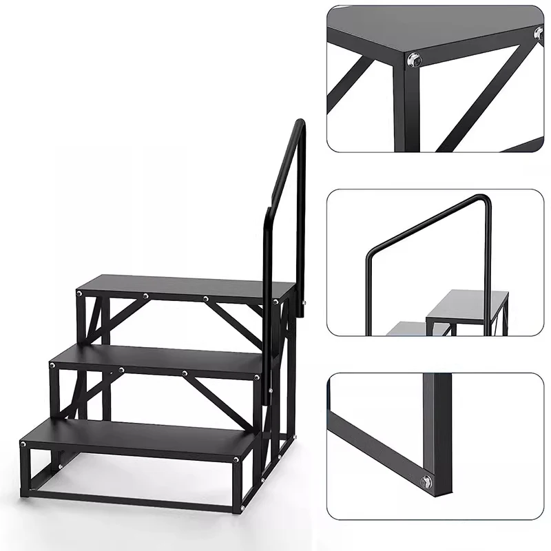 RV Staircase 3-Step/4-Step RV Ladder 440 lbs Weight Capacity Heavy-Duty Carbon Steel Construction With Handrails Non-Slip Steps