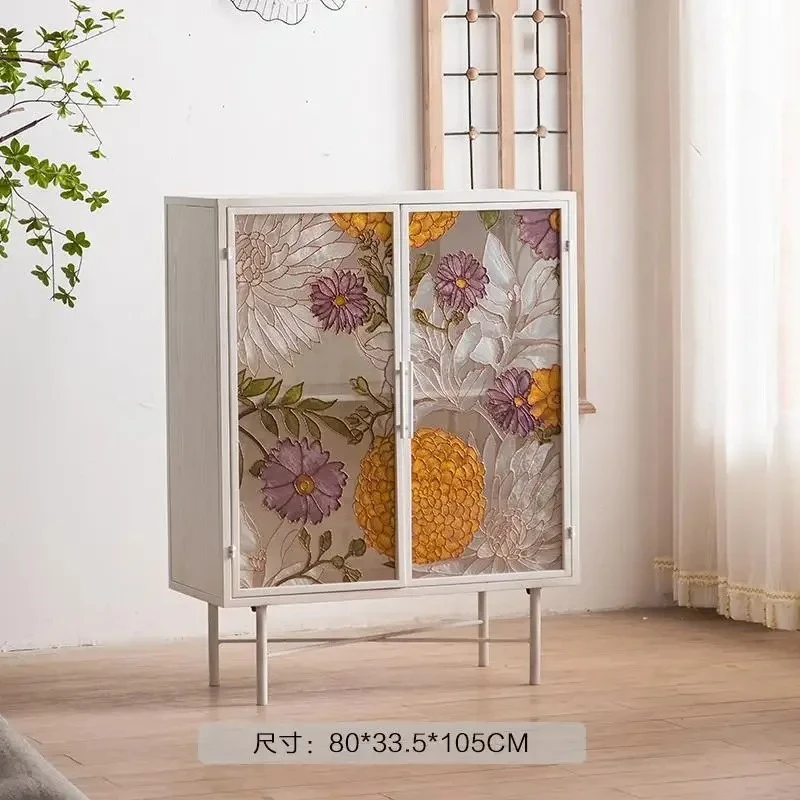 

LXAmerican retro light luxury shoe cabinet hand-painted enamel colored glass door home fashion floor-to-ceiling dining sidecabin