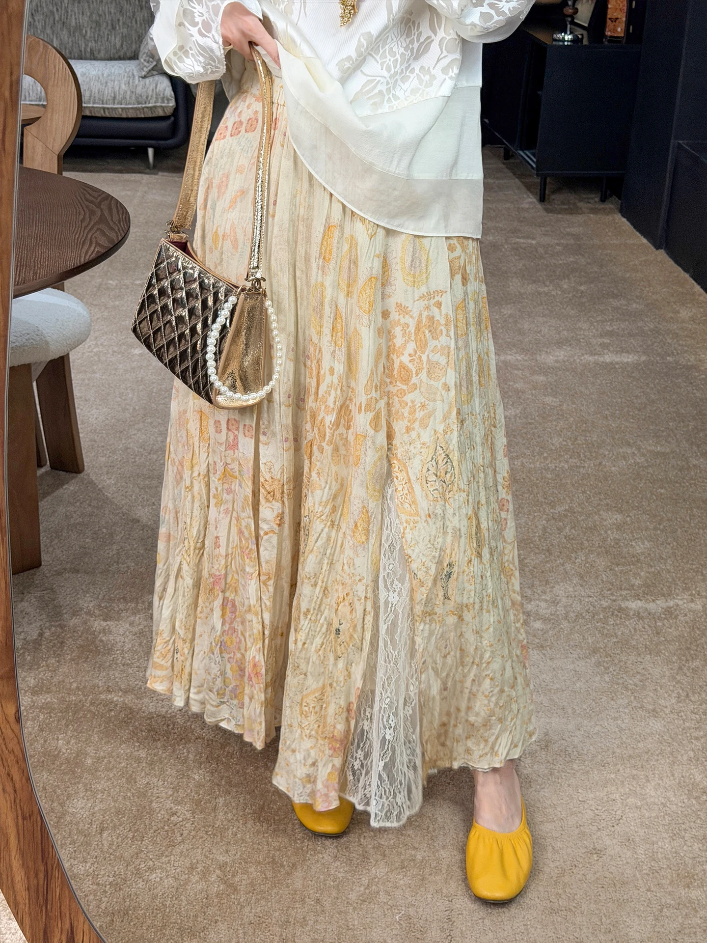 

Zhang Sheshi Summer 2026 Monet Gallery Lenzing Lace Print Half Skirt High Waist A-Line Commuter Korean Style Women's Skirt