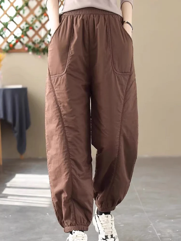 

Fashion Female Outerwear Trousers 2024 New Winter Thick Warm Cotton-padded Bloomers Quilted Long Pants for Women Pantalones