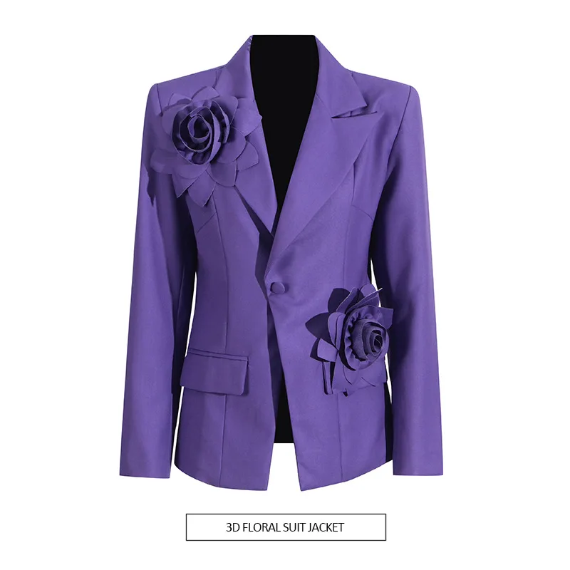 

Австралийский декоративный топ на одной пуговице с 3D цветком, новинка 2025 года, темпераментный элегантный костюм с разрезом, роскошный женский пиджак, женские туфли