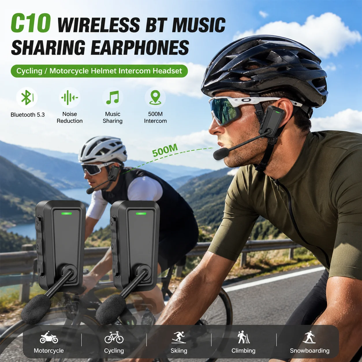 c10-ワイヤレス-bluetooth-ヘルメットヘッドセット-bt-音楽共有イヤホンオートバイインターホンノイズリダクションサイクリングスキー屋外用