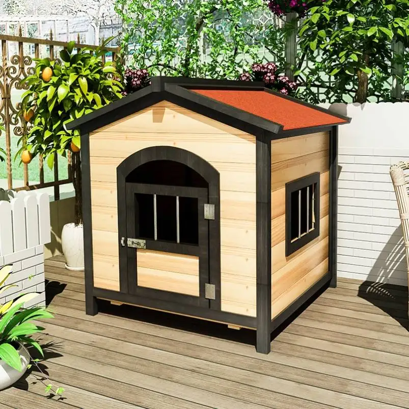 Outdoor all-season universal kennel carbonized pet kennel outdoor medium and large dog house house solid wood warm dog cage