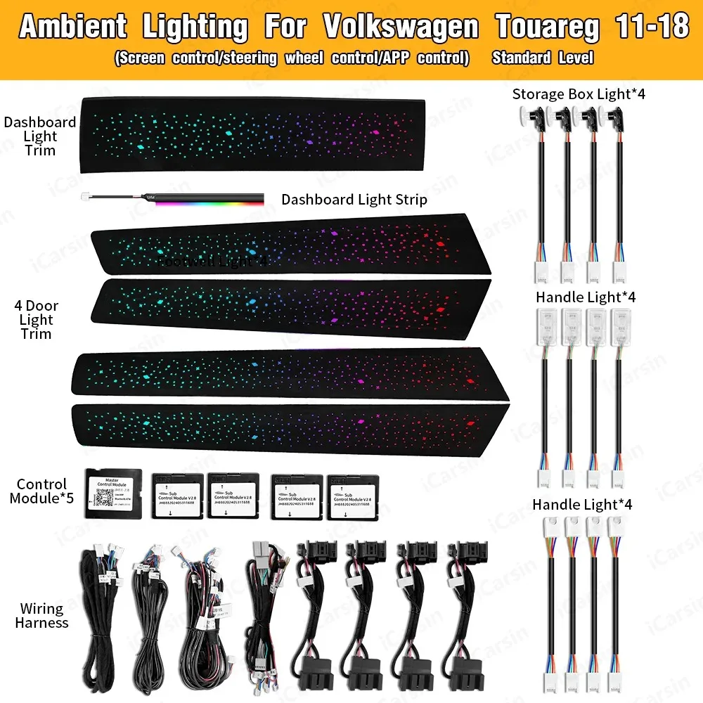 

Upgrade Symphony LED Car Interior Ambient Lighting for Volkswagen VW Touareg 2011 to 2018 Strip Accessories Decoration