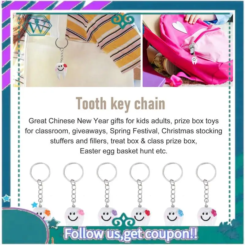 

A75Q-20 Pcs Keychain Key Ring Hang Tooth Shape Cute Gift