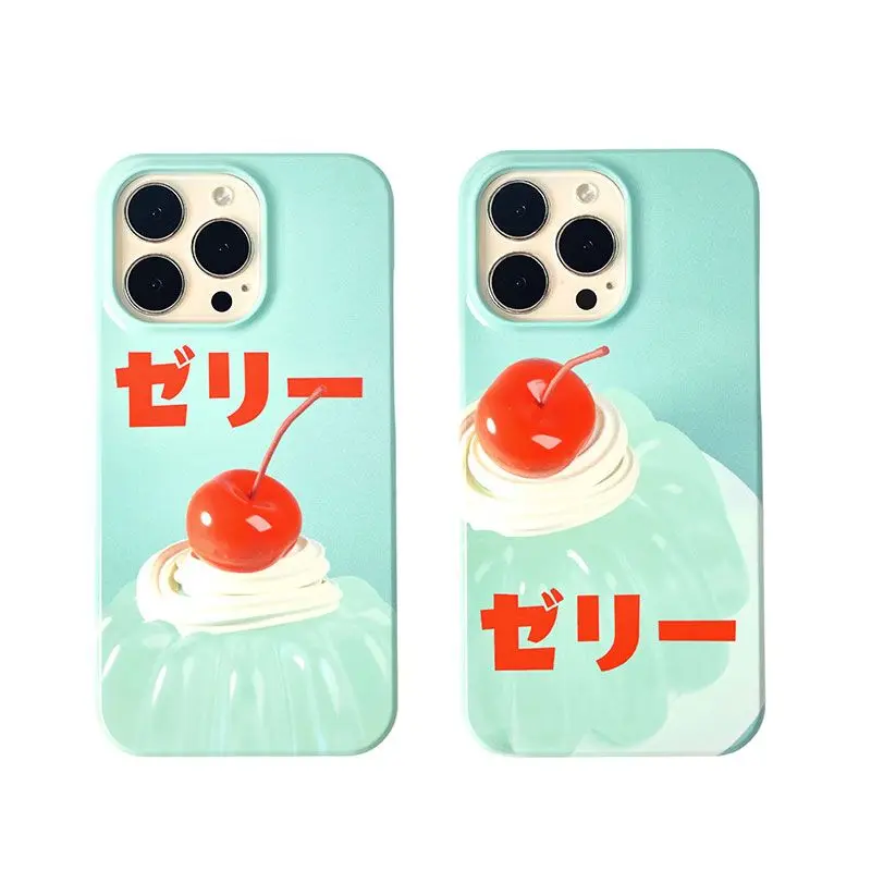 Japan Summer Cherry Jelly Phone Case for iPhone 16 15 14 13 Pro Max 12 Mini 11 Pro Plus 7 8 XS Protective Hard PC Acrylic Cover