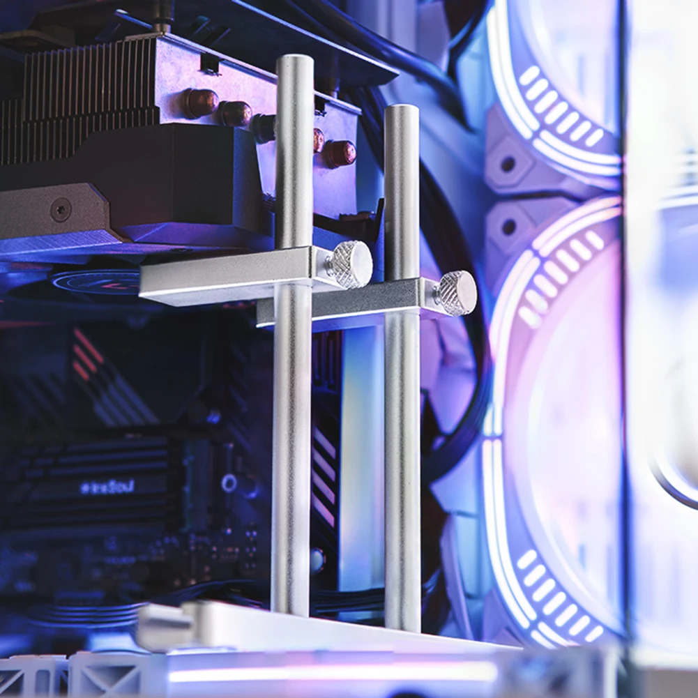 

Aluminum Alloy Video Card Holder CNC Dual Pole PC Case Video Cards Cooling Holder DIY Adjustment Height Sliding for 8/12cm Fans