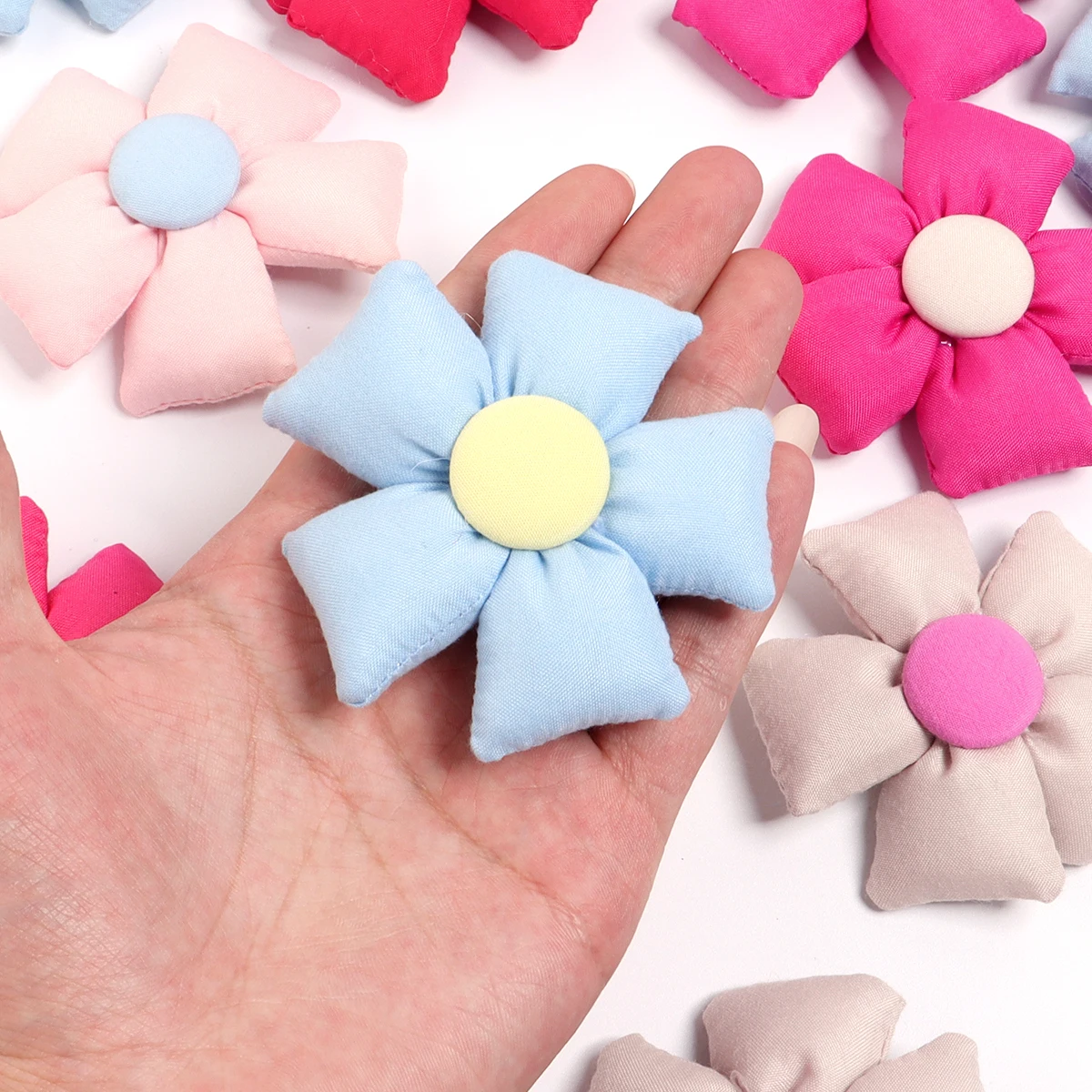 4pcs/lot Fabric Five Petals Flowers 7cm Cloth Fabric Flower Filling Cotton For DIY Handmake Decoration Gifts Clothing Accessorie
