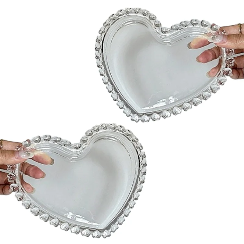 

AB13-Vintage Heart Shape Commercial Glass Breakfast Plate Delicate Cake Tableware For Home Snacks Fruit Plates Afternoon Tea Tre