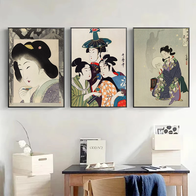 빈티지 일본 전통 우키요에 아트웍 게이샤 사무라이 포스터 캔버스 회화 벽 아트 그림 홈 레스토랑 장식