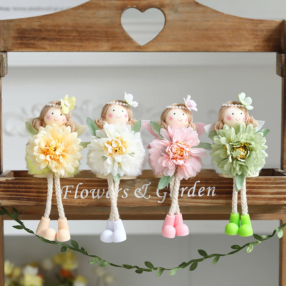 2025 Easter Flower Fairy Angel Wing Elf Bunny Rabbit Doll Ornament Pink Yellow Spring Easter Party Decor Girl Kid Birthday Gift