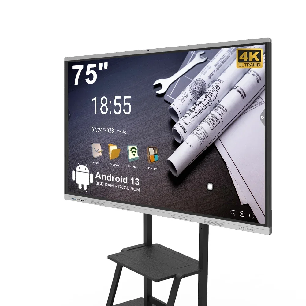 75 Inch 4K LCD Digital Interactive Smart Board Pen and Finger Touch Whiteboard for Schools Teaching