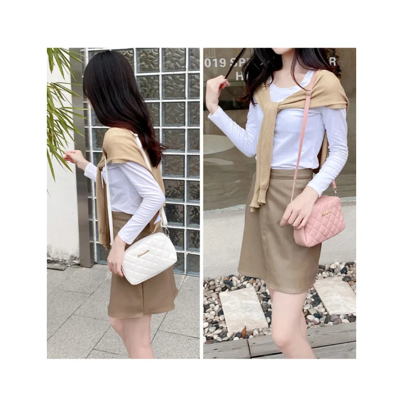 women's small crossbody bag trend diamond grid embroidery camera women's shoulder bag fashion chain crossbody bag