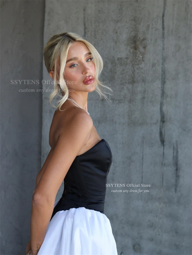 SSYTNS Chic Schwarz Und Weiß Satin Abendkleider Sexy Lange Vestidos De Fiesta Sweeethart Elegantes Robes De Soirée Angepasst