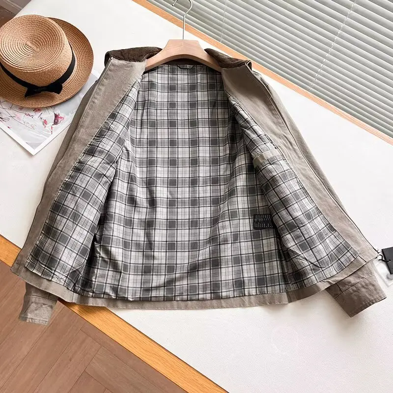 

ex Corduroy Stand Collar Jaet Loose Casual Zipper Open Cardigan ort Outerwear Autumn New Arrival Long Sve Youth Fa...