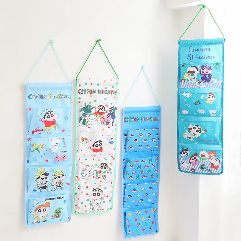 

Cartoon Crayon Shin-chan Hanging Storage Bag Home Wall Door Decoration 4 Pockets Hanging Organizer Bedroom Kitchen Storage Pouch