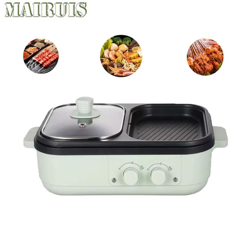 

2 In 1 Non-Stick Shabu Pot And Griddle Multi Cookers Bbq Shabu Shabu Pot With Grill, Steaks, Ramen& Noodles,Electric Cooking Pot