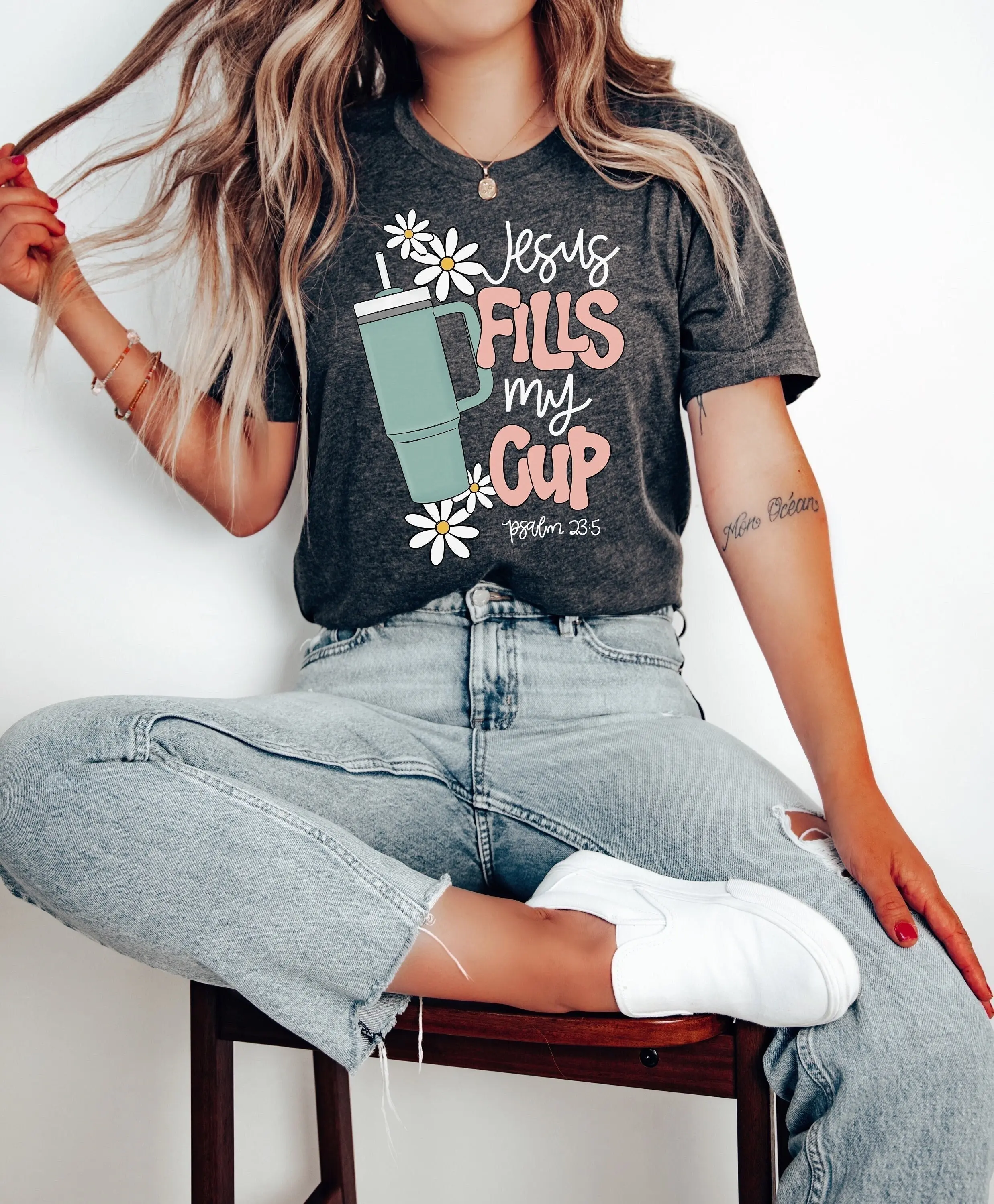 

Jesus Fills My Cup T Shirt Christian Bible Verse Religious Faith Women