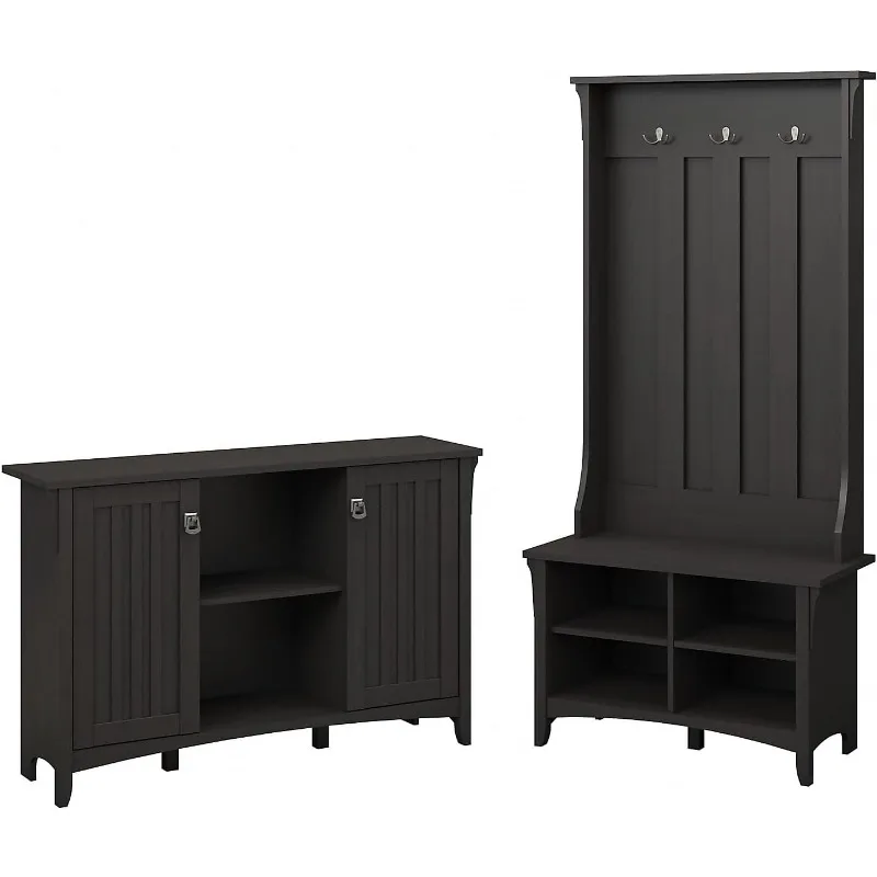 Salinas Entryway Storage Set with Hall Tree, Shoe Bench and Accent Cabinet in Vintage Black