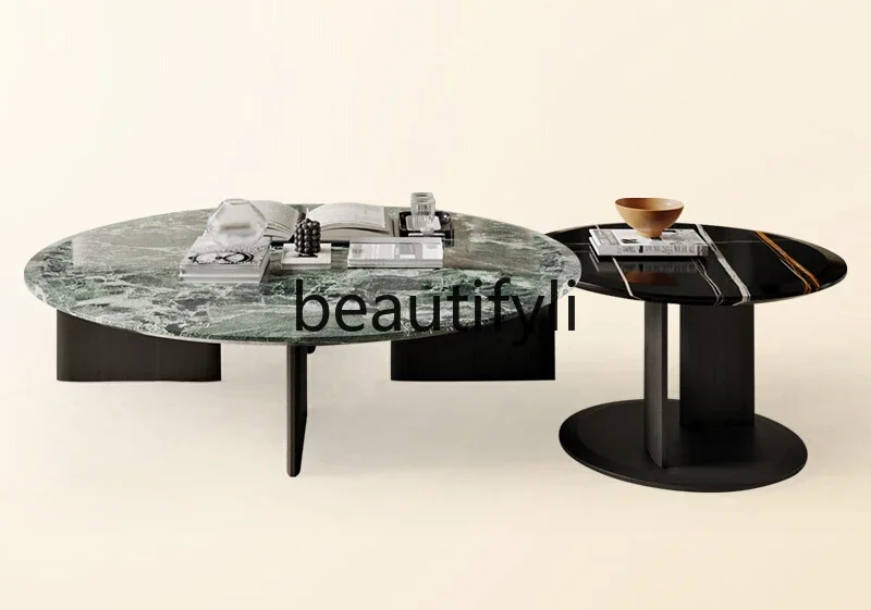 

Minimalist Italian natural marble round coffee table, large flat-floor villa whole house customization